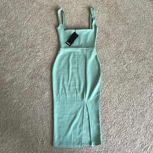 NWT NASTY GAL Sage Green Midi Dress with Thigh Slit